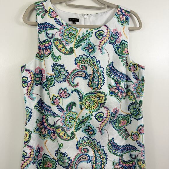 Talbots White Colorful Paisley Floral Sheath Dress Size 12 Scalloped Hem Summer - Picture 8 of 15